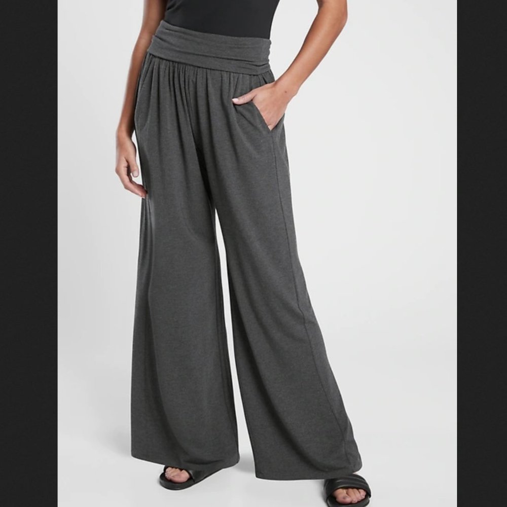 ATHLETA BLACK HEATHER WIDE LEG STUDIO PANT